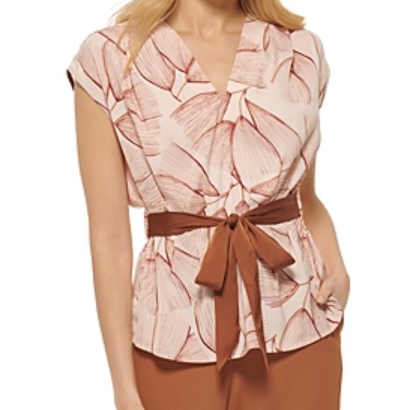 NWT DKNY Printed Tie-Waist Dolman Sleeve Blouse - Picture 1 of 3